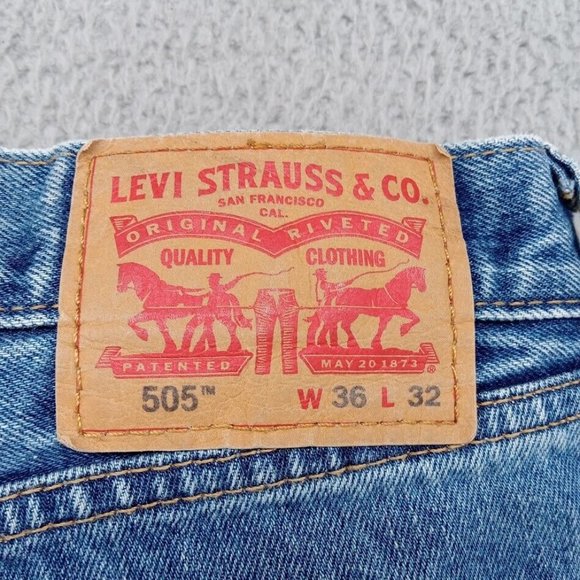 Levis 505 Jeans Mens 36x32 Blue‎ Light Wash Original Straight Leg Classic Denim - Picture 7 of 9